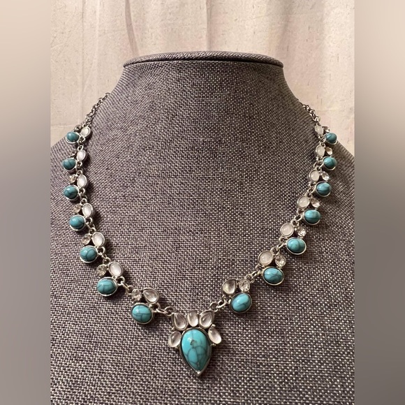 Turquoise Crystal Necklace • Crystal Necklace • Turquoise • Jewelry 
• statement - Picture 1 of 3